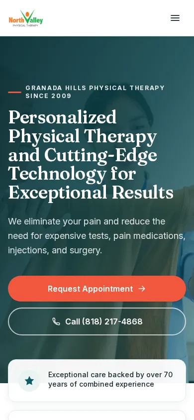 North Valley Physical Therapy homepage on a phone