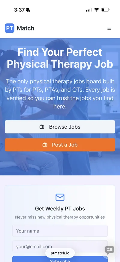 PTMatch homepage on a phone