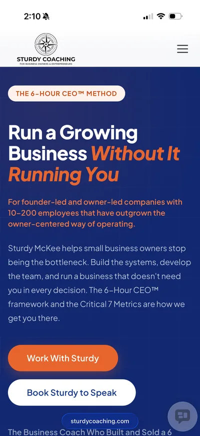 Sturdy Coaching homepage on a phone